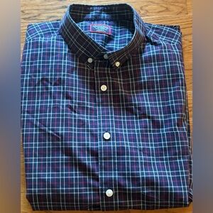 UnTuckit LS Dress Shirt, Slim Fit/Wrinkle Free, Blue/White/Red, Size XL, EUC
